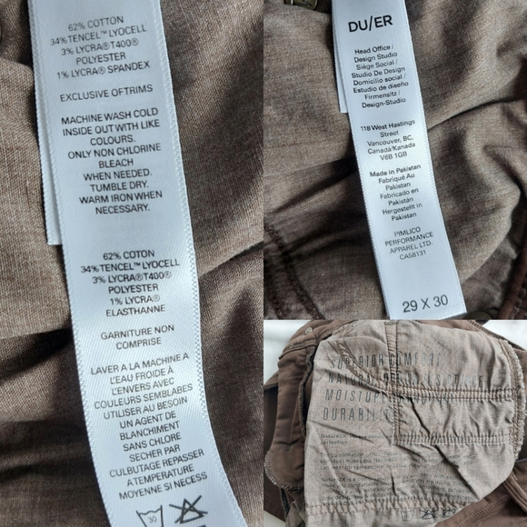 DU/ER Duer No Sweat Slim Fit Stretch Pants Men's Kalamata Brown Size 29 - Picture 15 of 16